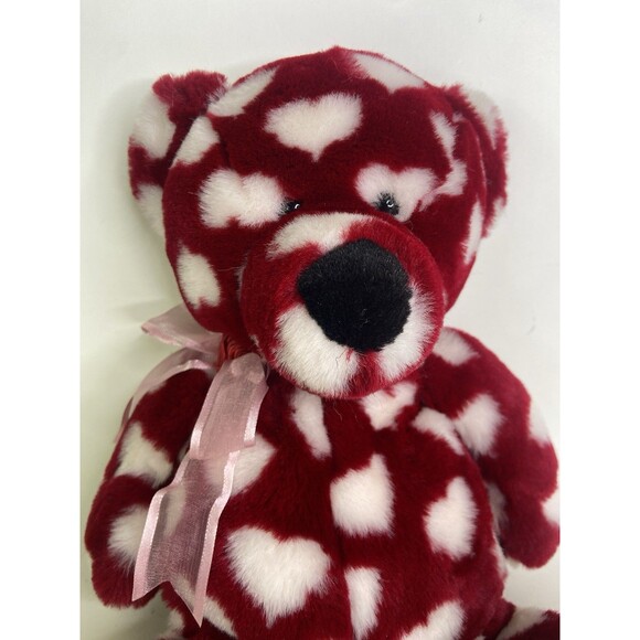 ABC Distributing Red White Hearts Bear Teddy Plush Stuffed Animal Toy with Bow - Picture 2 of 8